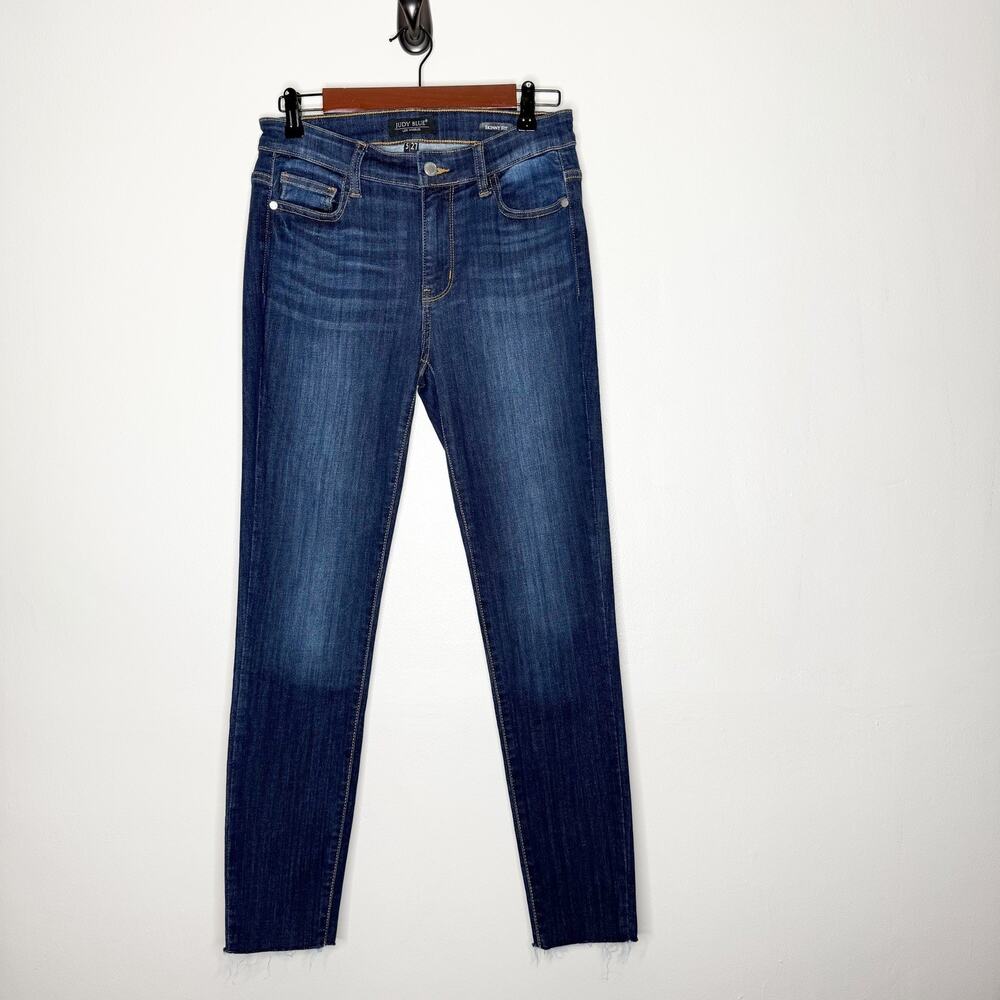 Judy Blue Mid Rise Dark Wash Raw Hem Stretch Skinny Fit Jeans Women’s Size 5/27